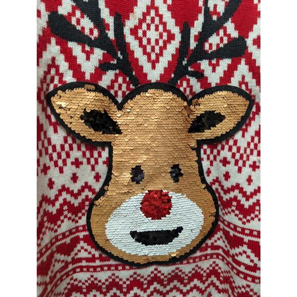 Ugly Christmas Sweater Sequin Rudolph Reindeer Red & Green, Juniors XXL 19 - Picture 10 of 10